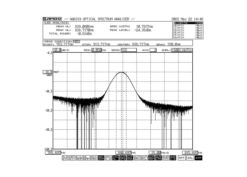 840nm 5mW 10nm Bant Genişliği SLED Geniş Bant Işık Kaynağı Modülü